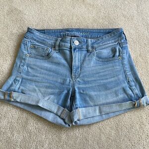 American Eagle Outfitters Blue Jean Shorts Cuffed Mid-Thigh